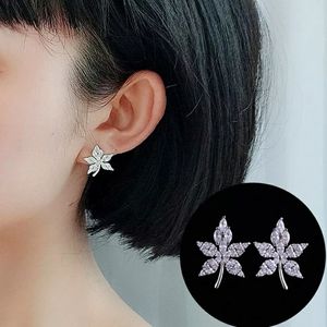 Women's cubic zirconia Crystal maple leaf earrings